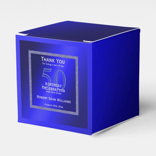 Masculine Blue & Glitter Frame 50th Birthday   Favour Box (Front Side)