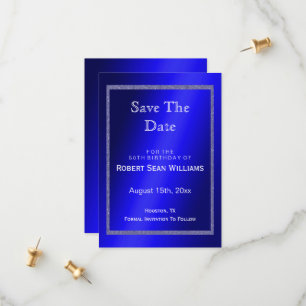 Masculine Blue & Glitter Frame 50th Birthday Save The Date