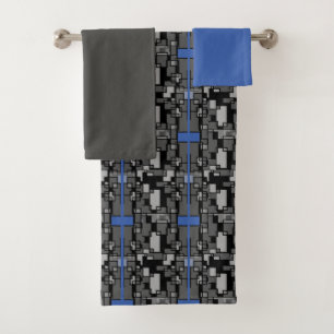 Masculine Blue Grey Geometric Bath Towel Set