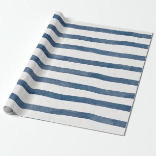 Masculine Blue Nautical Watercolor Stripe Pattern Wrapping Paper