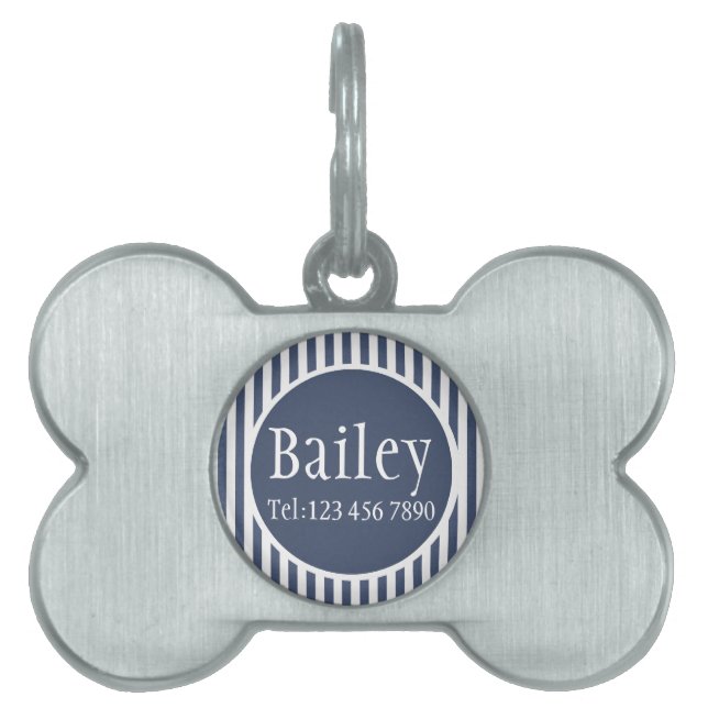 Masculine Blue Striped Personalised Pet ID Tag (Front)