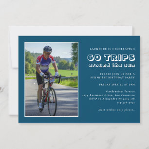 Masculine Blue White 60th Birthday Photo  Invitati Invitation