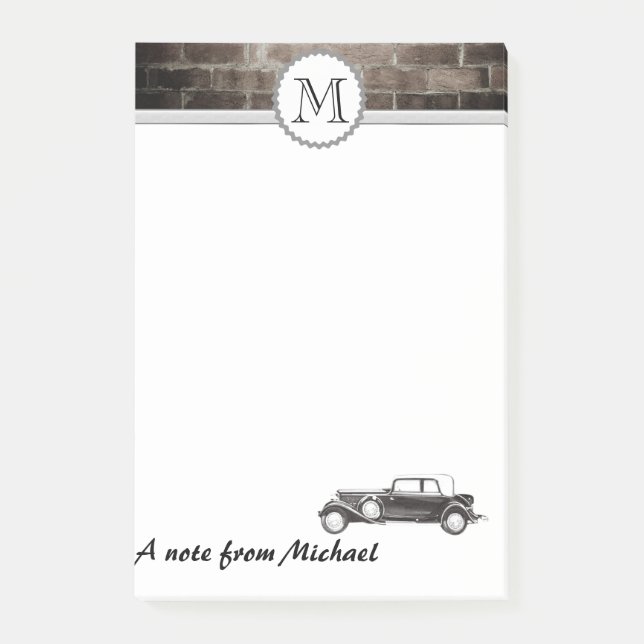 Masculine Brick wall classy old car monogram Post-it Notes (Front)