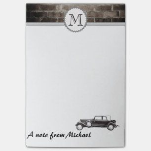Masculine Brick wall classy old car monogram Post-it Notes