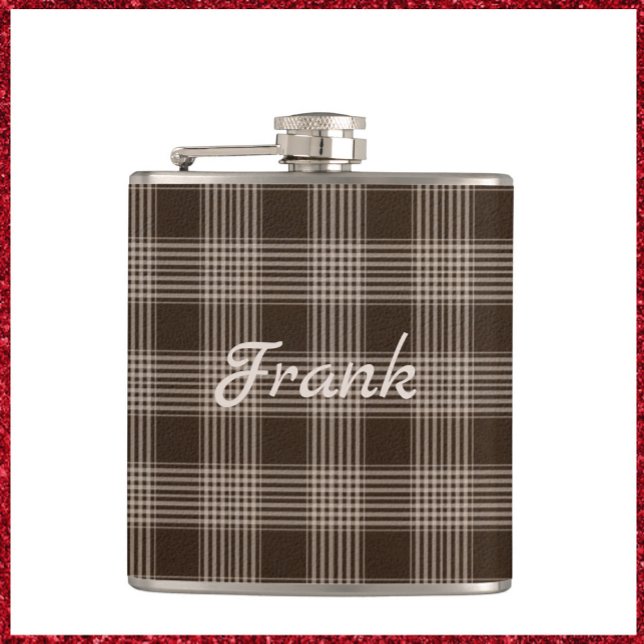 Masculine Brown and Beige Plaid Hip Flask (Creator Uploaded)