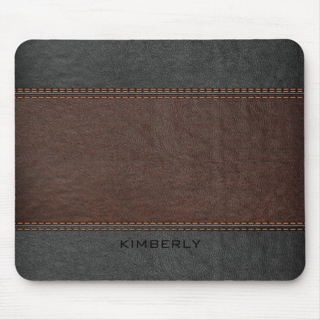 Masculine Brown And Black Leather Mouse Mat (Front)