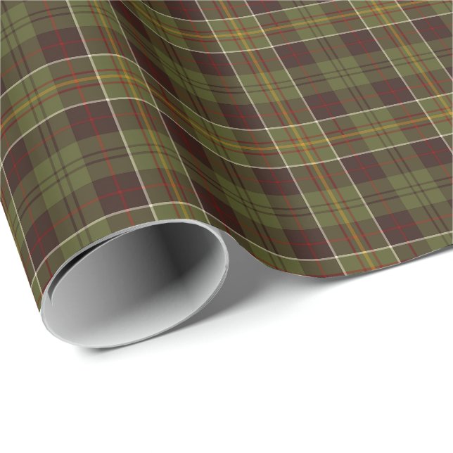 Masculine Brown and Moss Green Rustic Plaid Wrapping Paper (Roll Corner)