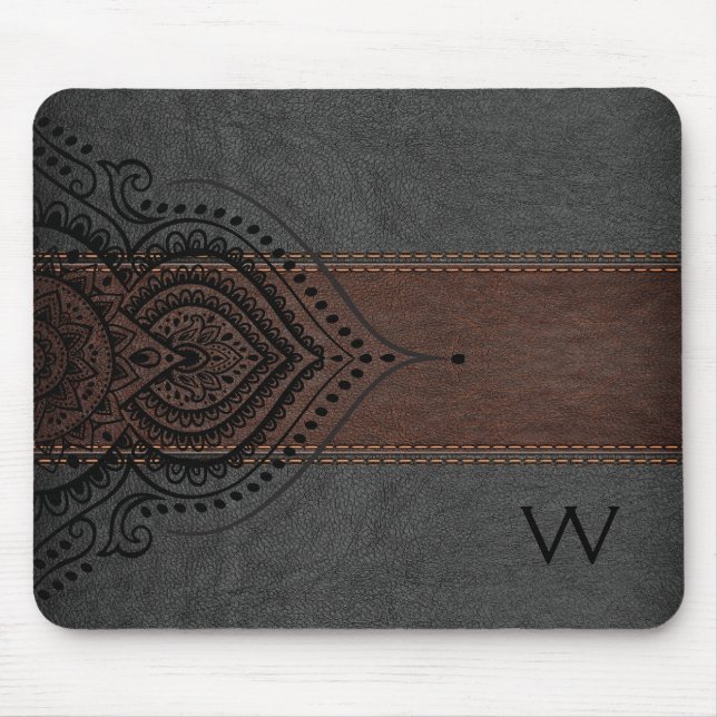 Masculine Brown & Black Leather Black Girly Lace Mouse Mat (Front)