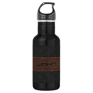 Masculine Brown & Black Vintage Leather Texture 532 Ml Water Bottle