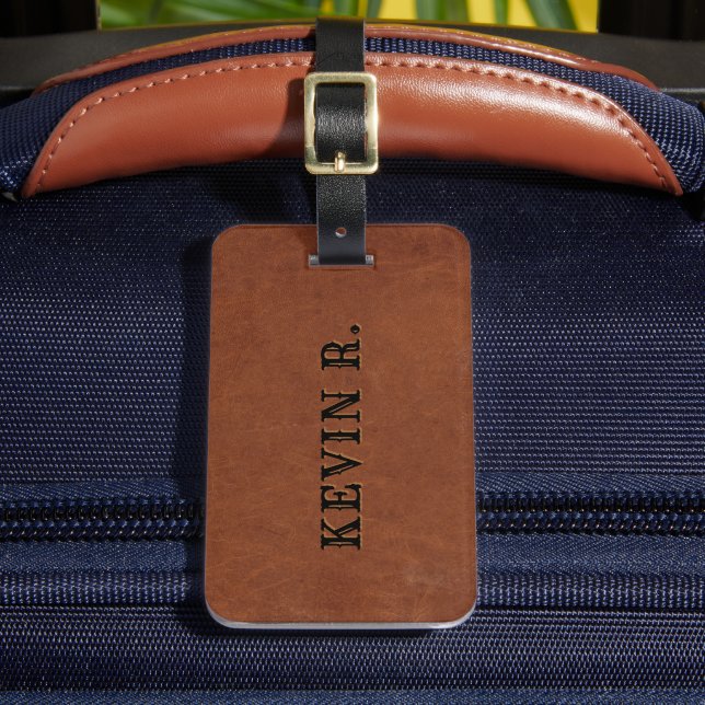 Masculine Brown Leather Texture Luggage Tag (Front Insitu 2)