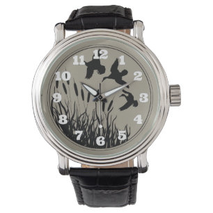 Masculine Brown Tan Ducks Flying Duck Hunter Art Watch