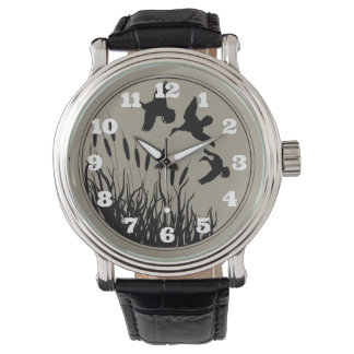 Masculine Brown Tan Ducks Flying Duck Hunter Art Watch