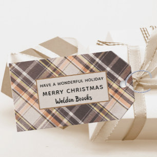 Masculine Brown & White Plaid, Merry Christmas 10  Gift Tags