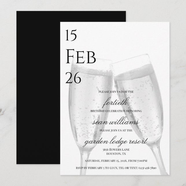 Masculine Champagne 40th Birthday Party Invitation (Front/Back)