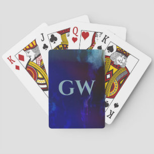 Masculine Dark Blue Abstract Monogram Playing Cards