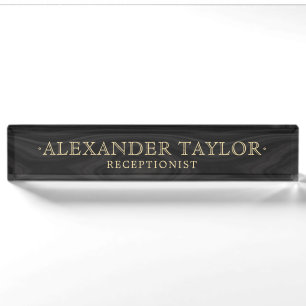 Masculine Dark Wood Gold Business Nameplate