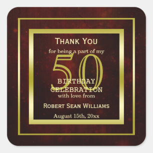 Masculine Double Gold Frame 50th Birthday Square Sticker