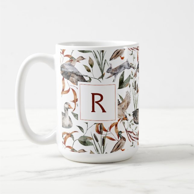 Masculine Duck Hunter Fall Foliage Monogram Coffee Coffee Mug (Left)