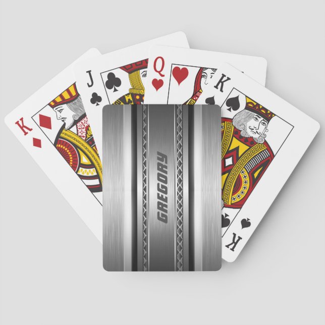 Masculine Faux Silver Stripes Design Monogramed 2 Playing Cards (Back)