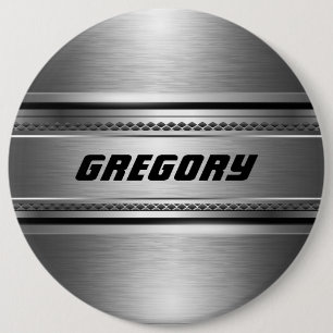 Masculine Faux Silver Stripes Design Monogramed 6 Cm Round Badge