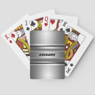 Masculine Faux Silver Stripes Design Monogramed Playing Cards