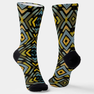 Masculine Gold Blue Black Pattern Socks