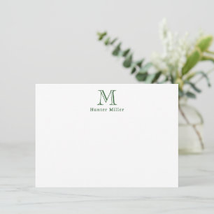 Masculine Green Initial Monogram and Name Flat Card