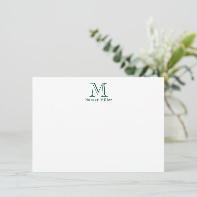 Masculine Green Initial Monogram & Name Flat Note (Standing Front)