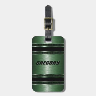 Masculine Green Modern Faux Metallic Stripes Luggage Tag