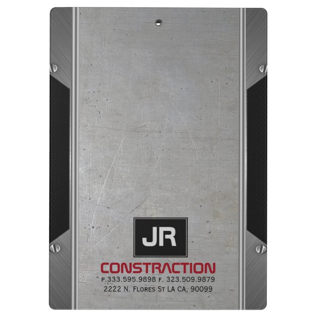 Masculine Grey Grungy Metallic Texture Clipboard (Back)