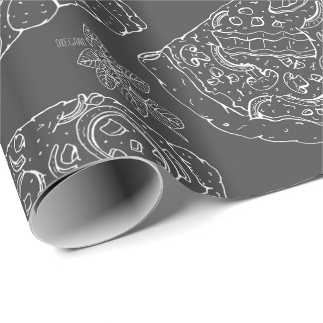 Masculine Grey Pizza Lover Italian Chef Birthday Wrapping Paper (Roll Corner)