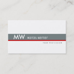 masculine grey & red stripe monogrammed on white business card