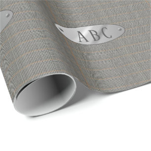 Masculine Grey Tweed Monogrammed GiftWrap Mens Wrapping Paper