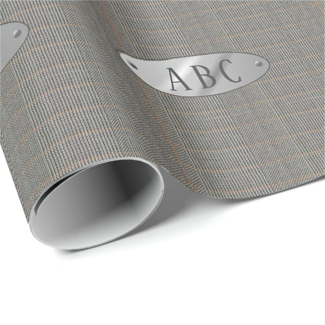 Masculine Grey Tweed Monogrammed GiftWrap Mens Wrapping Paper (Roll Corner)
