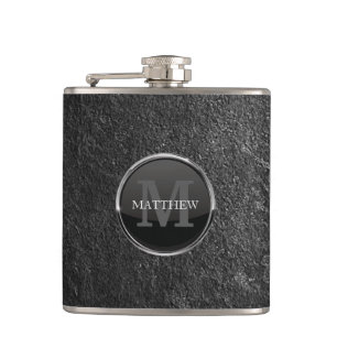 Masculine Grunge Slate Rock Design Name Monogram Hip Flask