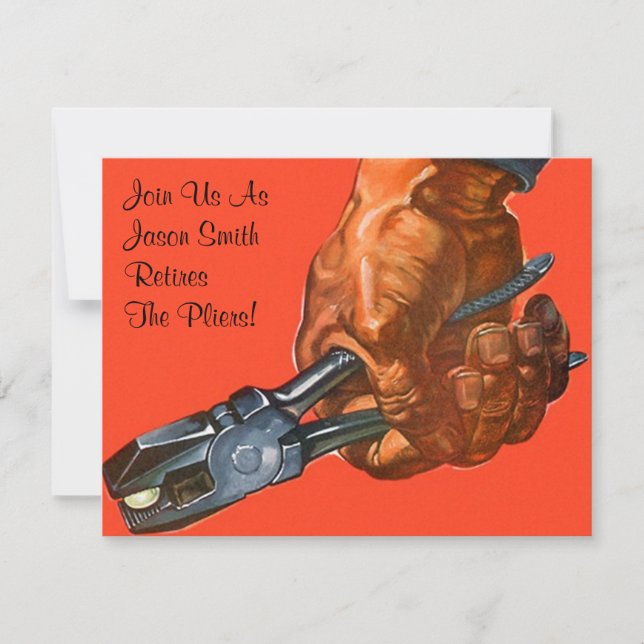 Masculine Hand Pliers Retire Retirement Invitation (Front)