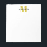 Masculine Initial/Name Monogram Black and Gold Notepad<br><div class="desc">Personalise this note pad for yourself or as a gift! Add your name using the easy template form. Select "customise further" to change fonts or colours.</div>