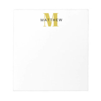 Masculine Initial/Name Monogram Black and Gold Notepad
