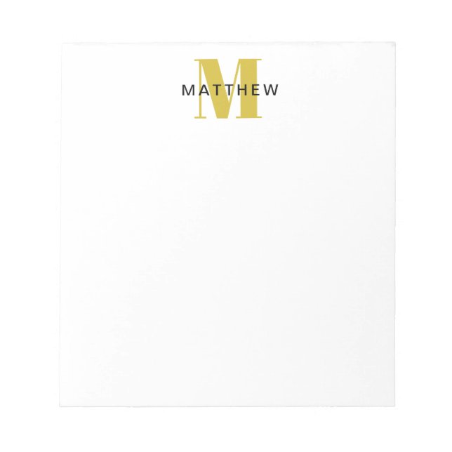 Masculine Initial/Name Monogram Black and Gold Notepad (Front)