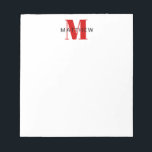 Masculine Initial/Name Monogram Black and Red Notepad<br><div class="desc">Personalise this notepad for yourself or as a gift! Add your name using the easy template form. Select "customise further" to change fonts or colours.</div>
