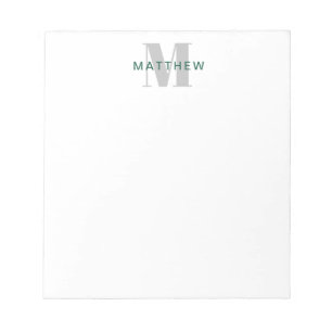 Masculine Initial/Name Monogram Dark Green & Grey Notepad