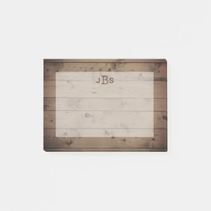Masculine Initials Monogram   Rustic Wood Look Post-it Notes
