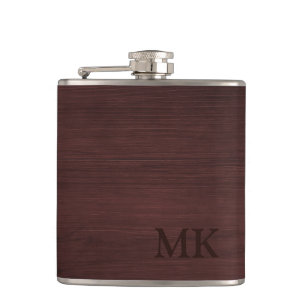 Masculine Luxury Redwood Design Initial Monogram Hip Flask