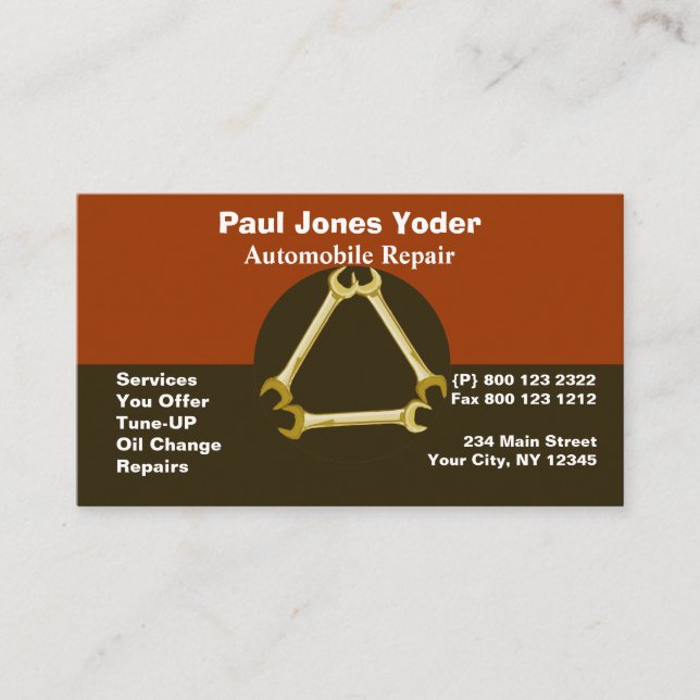 Masculine Mechanic Men'sTools Logo Wrench Business Card (Front)