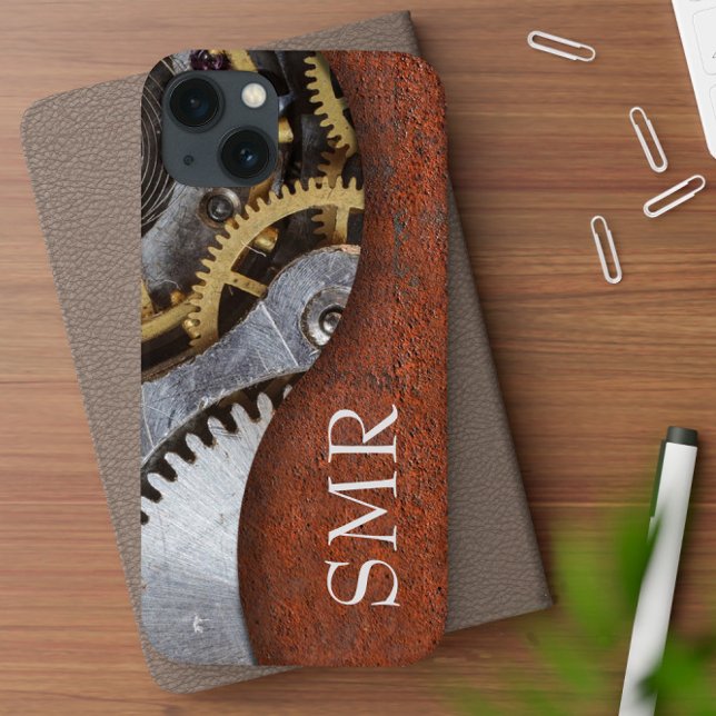 Masculine Metal look Gears Steampunk Initials Case-Mate iPhone Case (Creator Uploaded)