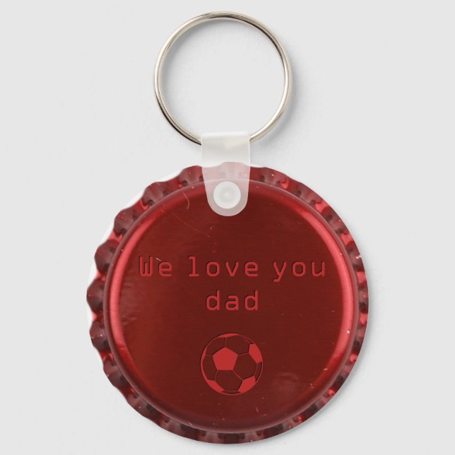 Masculine Modern Red Metal Bottle Cap Soccer Key Ring (Front)