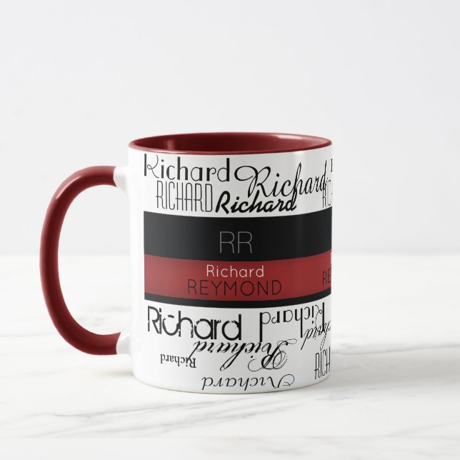 masculine modern typography name red/black mug (Left)