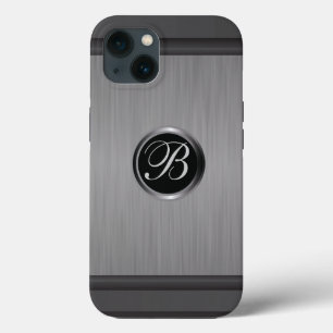 Masculine Monogram Black Steel Metallic Look iPhone 13 Case