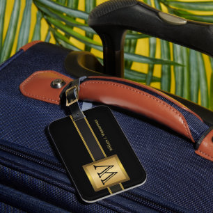 Masculine Monogram Executive Style - Black & Gold Luggage Tag