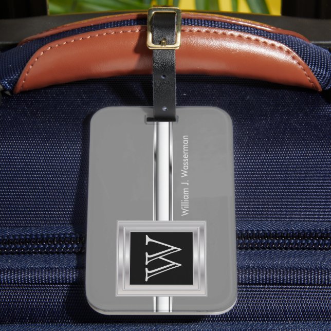 Masculine Monogram Executive Style - Silver Grey Luggage Tag (Front Insitu 2)